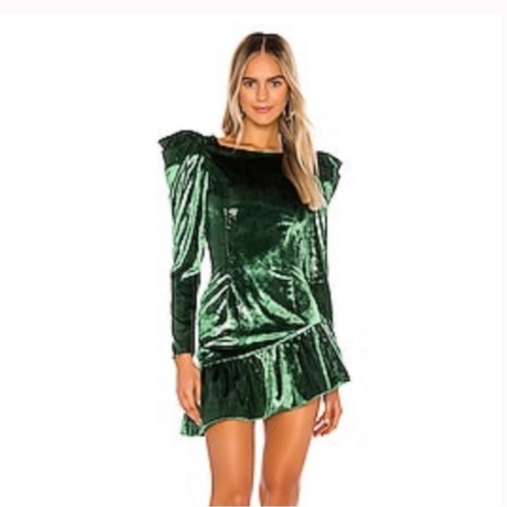 NBD part dress Size small green shimmer velvety NWT